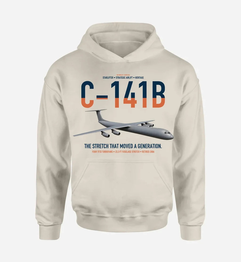 C-141B Starlifter design on khaki double-side hoodie, single-side print