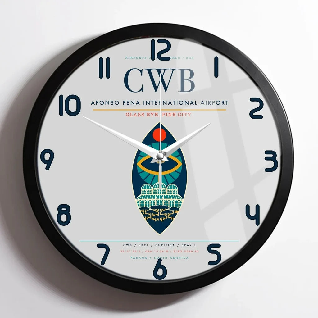 Afonso Pena International Airport (CWB) design on light gray framed wall clock