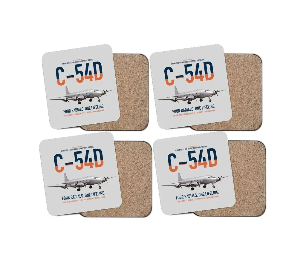 C-54D Skymaster design on light gray 4 pieces set coaster
