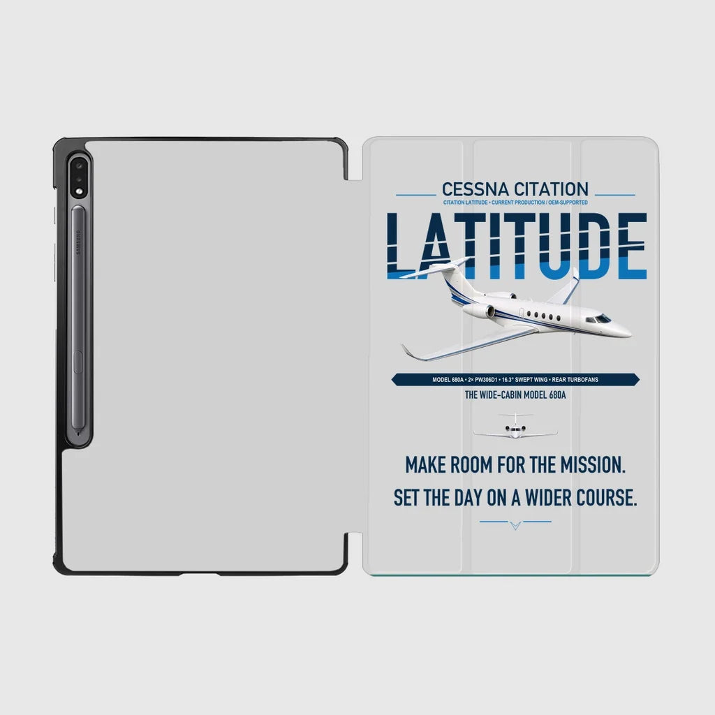 Cessna Citation Latitude design on light gray samsung tablet tablet case