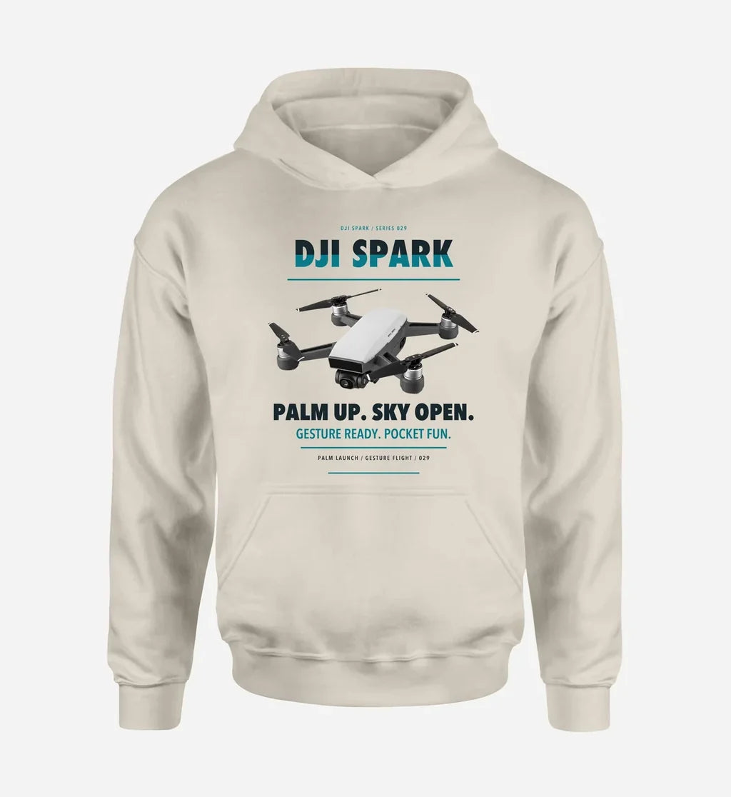 DJI Spark design on khaki hoodie single side