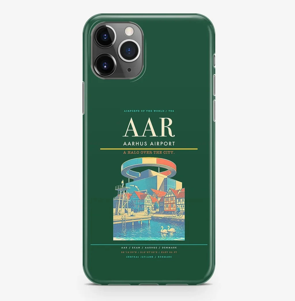 Aarhus Airport (AAR) design on dark green iPhone 16 Pro MagSafe case