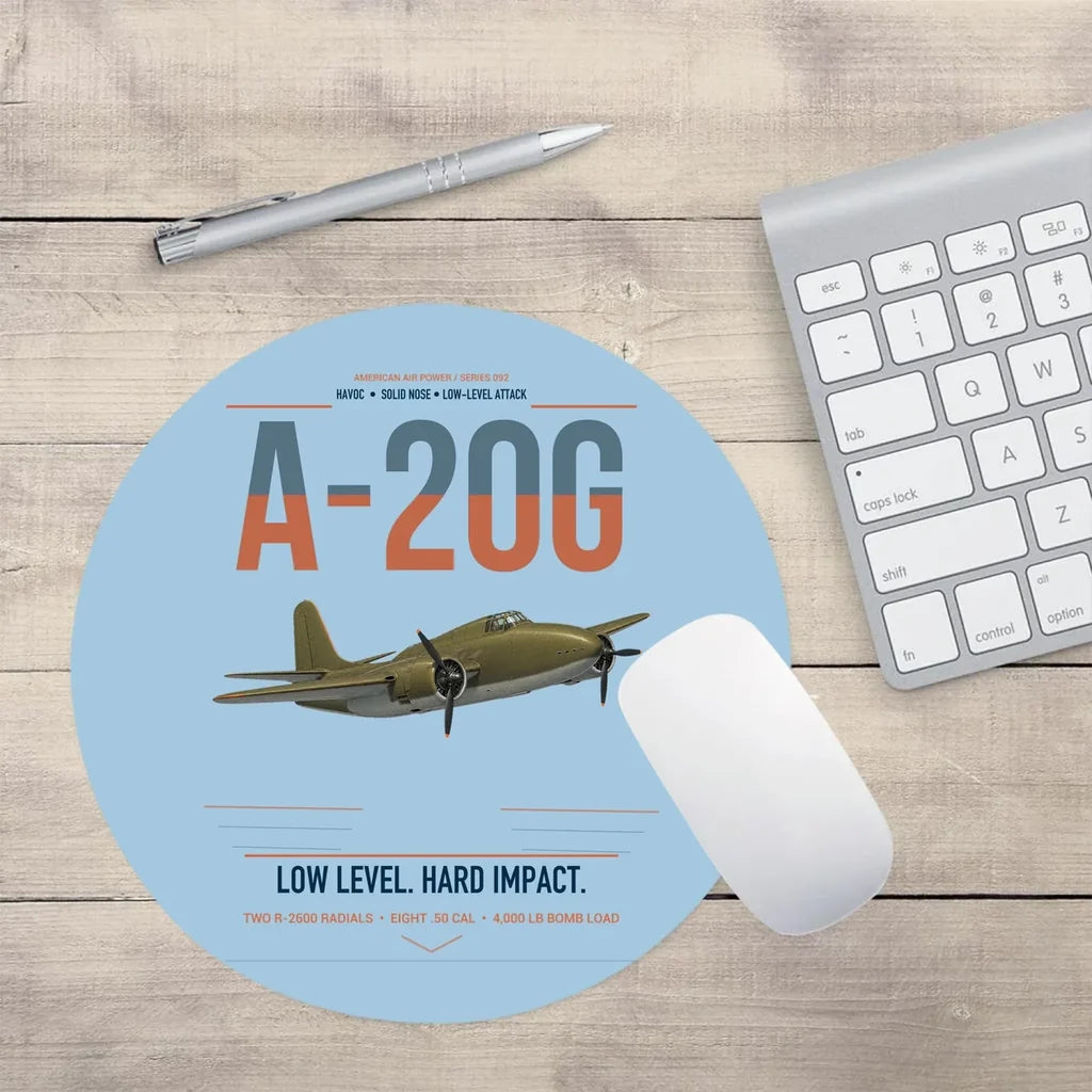 A-20G Havoc design on light blue round mouse pad