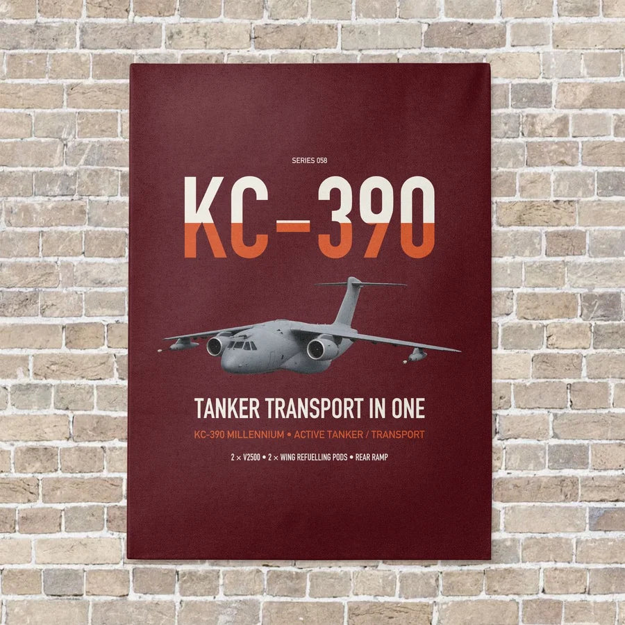 Embraer KC-390 Millennium vertical canvas print - no frame - dark red background