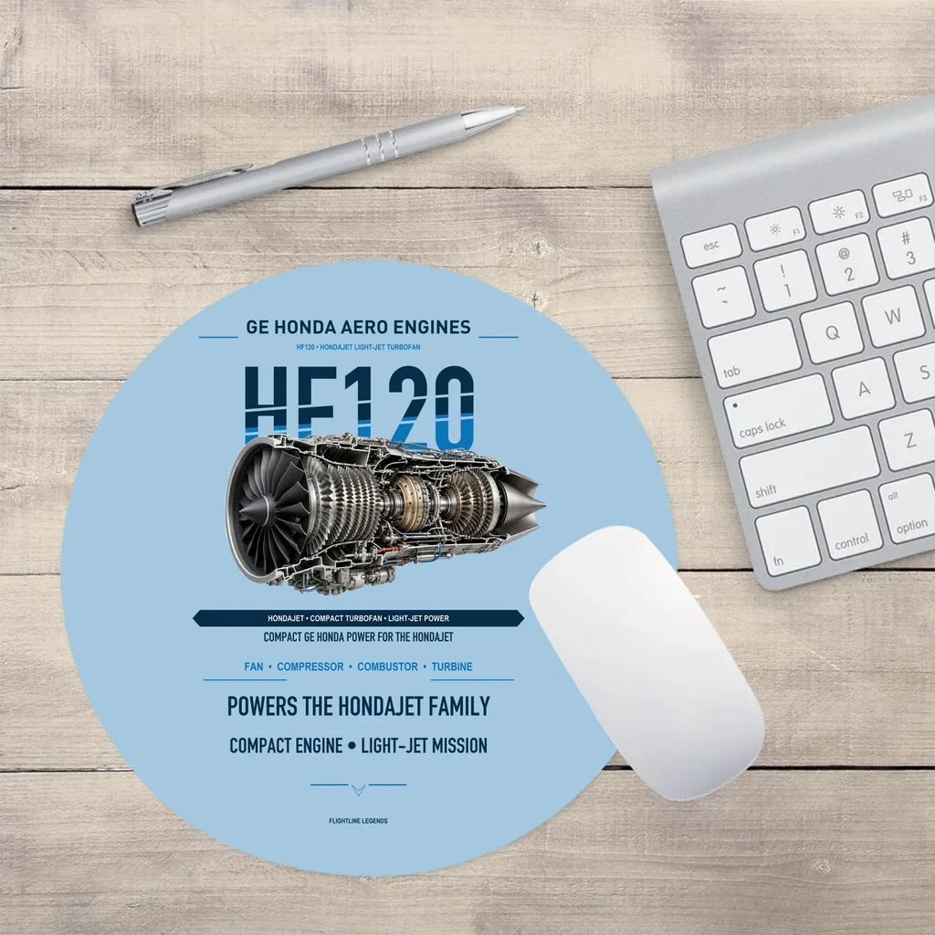 HF120 design on light blue round mouse pad