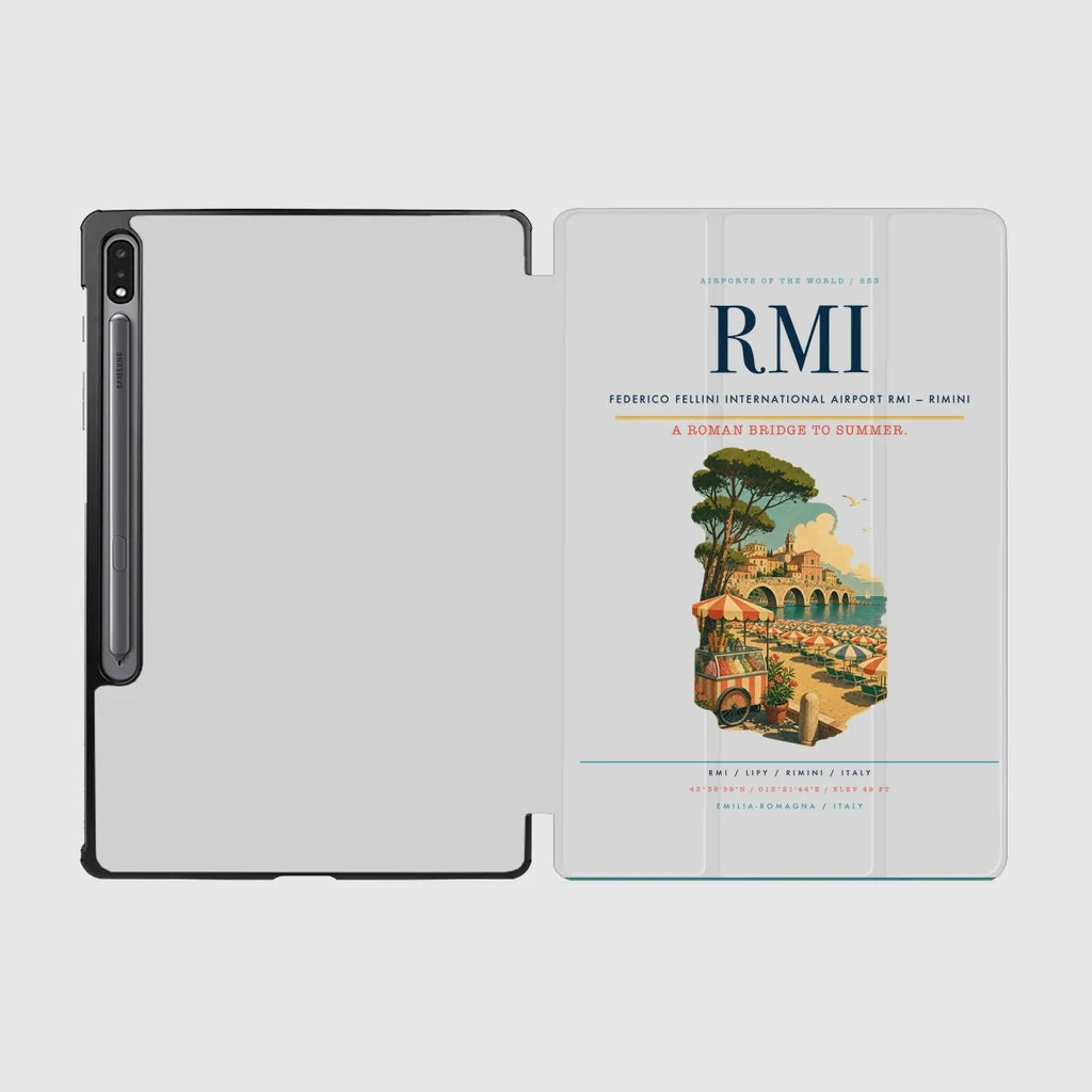 Federico Fellini International Airport (RMI) design on light gray samsung tablet tablet case