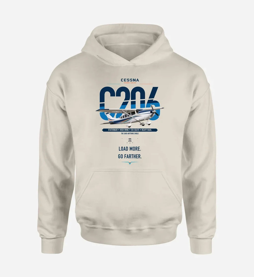 Cessna 206 Stationair design on khaki double-side hoodie, single-side print