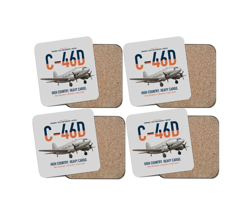 C-46D Commando design on light gray 4 pieces set coaster