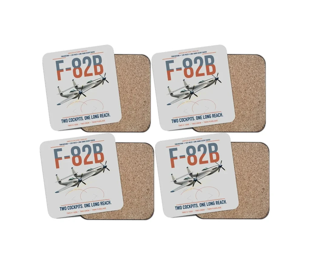 F-82B Twin Mustang design on light gray 4 pieces set coaster