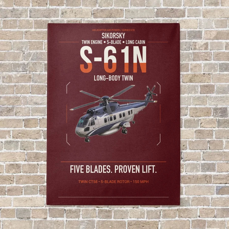 Sikorsky S-61N vertical canvas print - no frame - dark red background