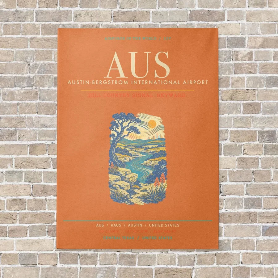 Austin-Bergstrom International Airport AUS - Canvas Framed - Orange