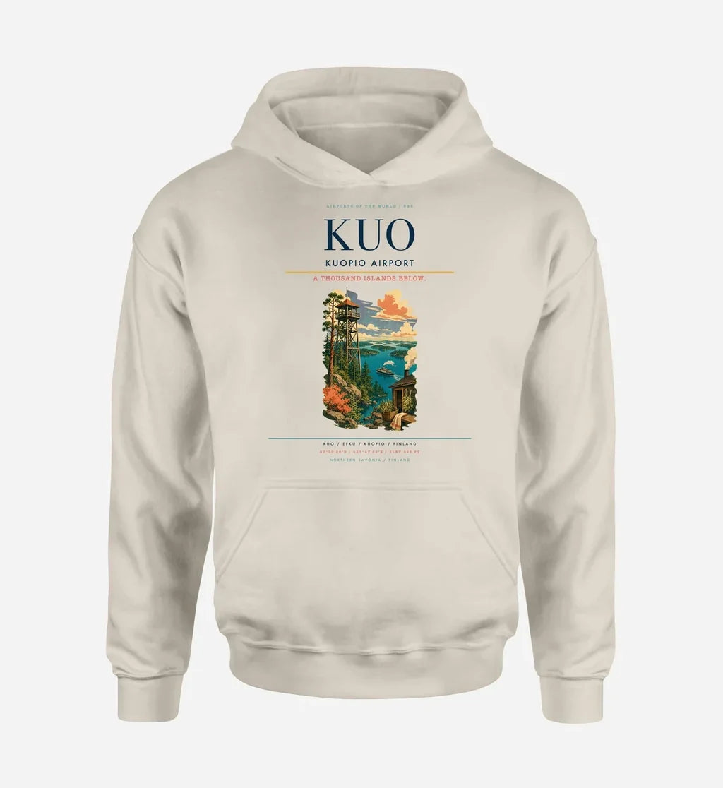 Kuopio Airport (KUO) design on khaki hoodie single-side print
