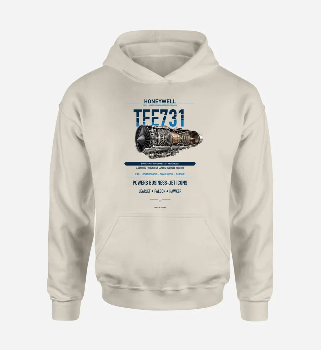 TFE731 design on khaki hoodie single side