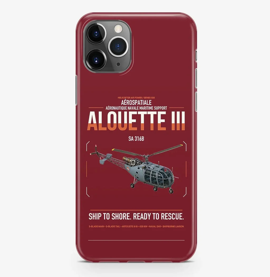 Aérospatiale SA 316B Alouette III design on dark red magsafe iphone case, for iPhone Pro Max