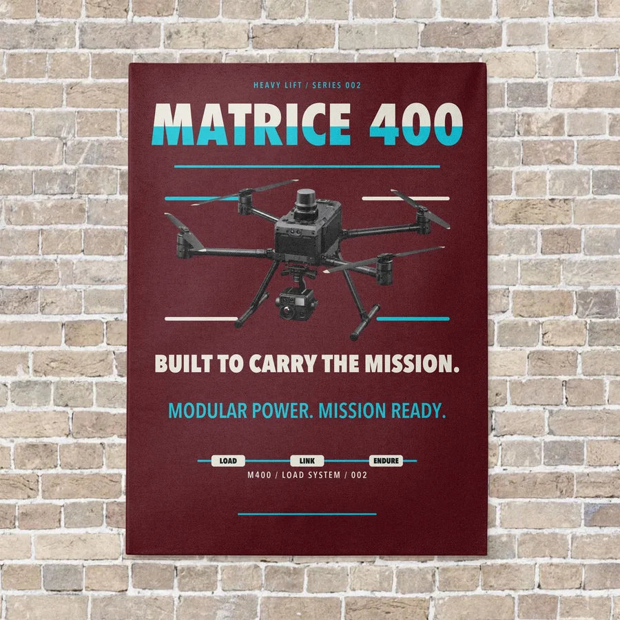 DJI Matrice 400 vertical canvas print - no frame - dark red background