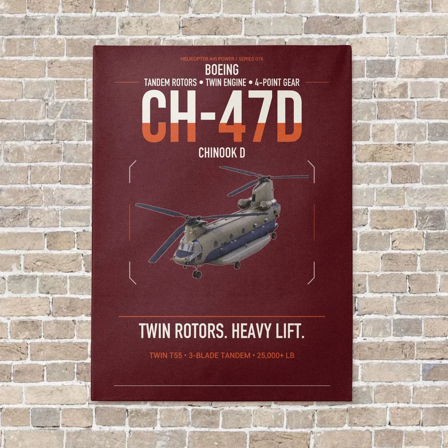 Boeing CH-47D vertical canvas print - no frame - dark red background