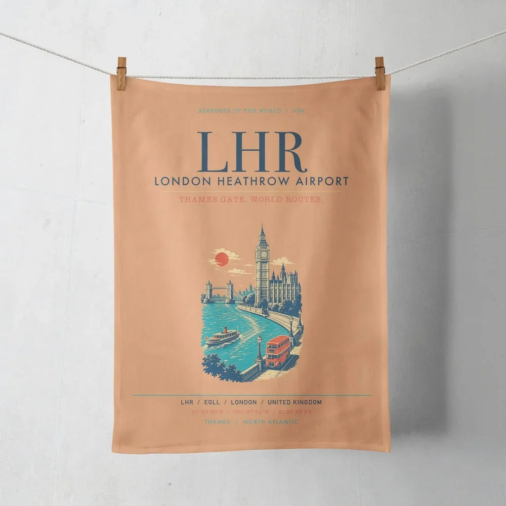 London Heathrow Airport (LHR) design on orange towel