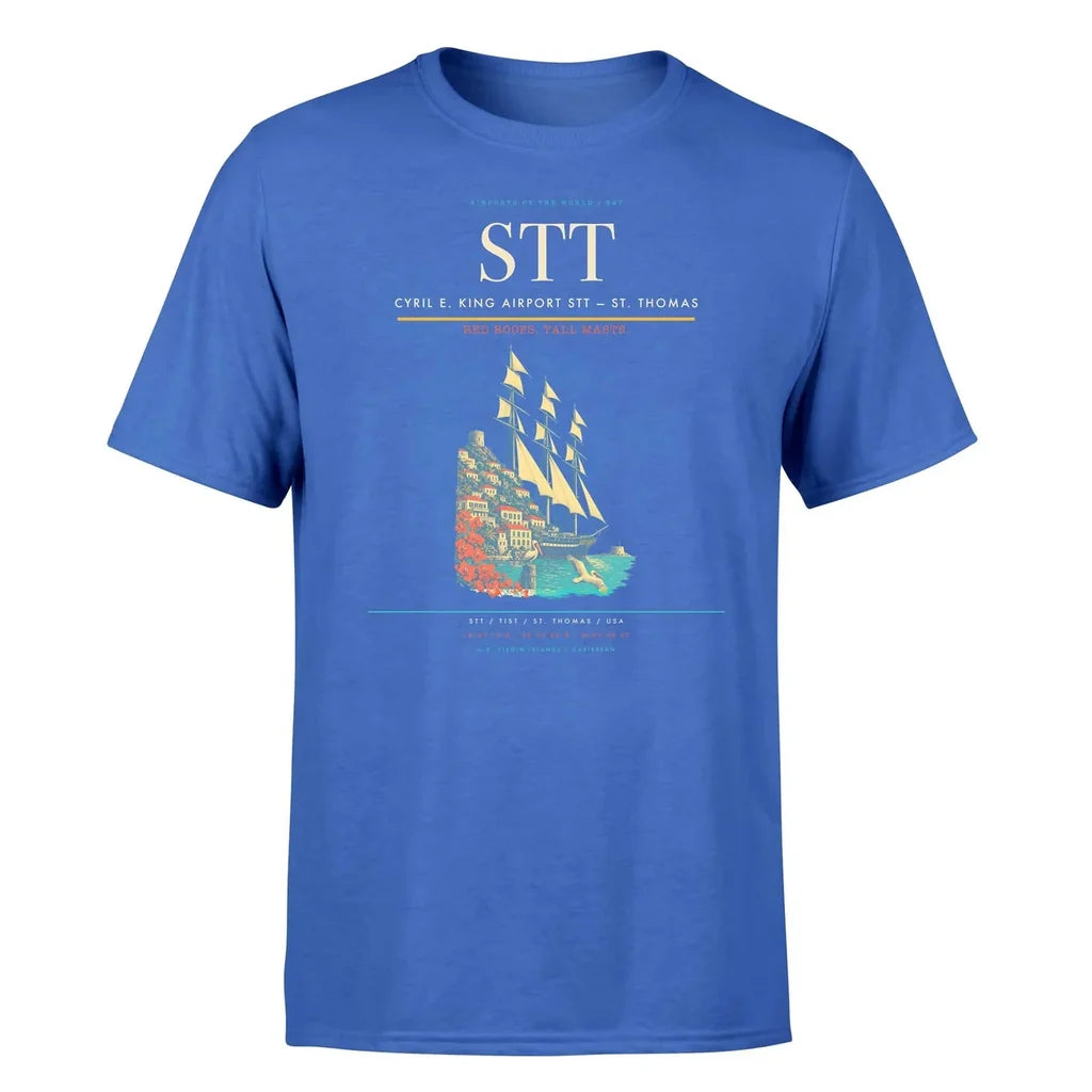 Cyril E. King Airport (STT) T-Shirt single-side front print in Blue | cyril-e-king-airport-stt-double-side-t-shirt