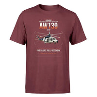Thumbnail for Leonardo AW139 design on dark red t-shirt, single-side print