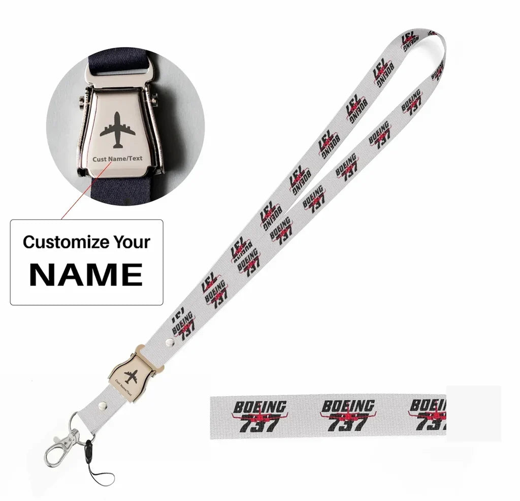 Amazing Boeing 737 seat belt lanyard - white with name