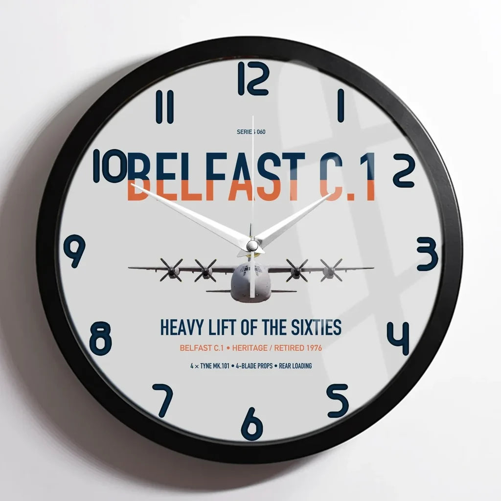 Short Belfast C.1 design on light gray framed wall clock