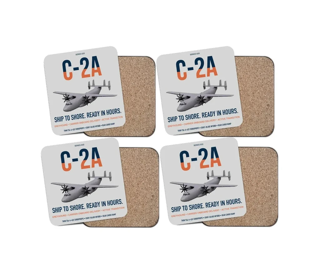 C-2A Greyhound design on light gray 4 pieces set coaster