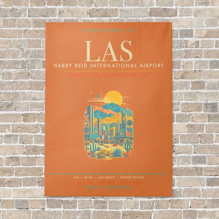 Harry Reid International Airport Las Vegas LAS - Canvas Framed - Orange