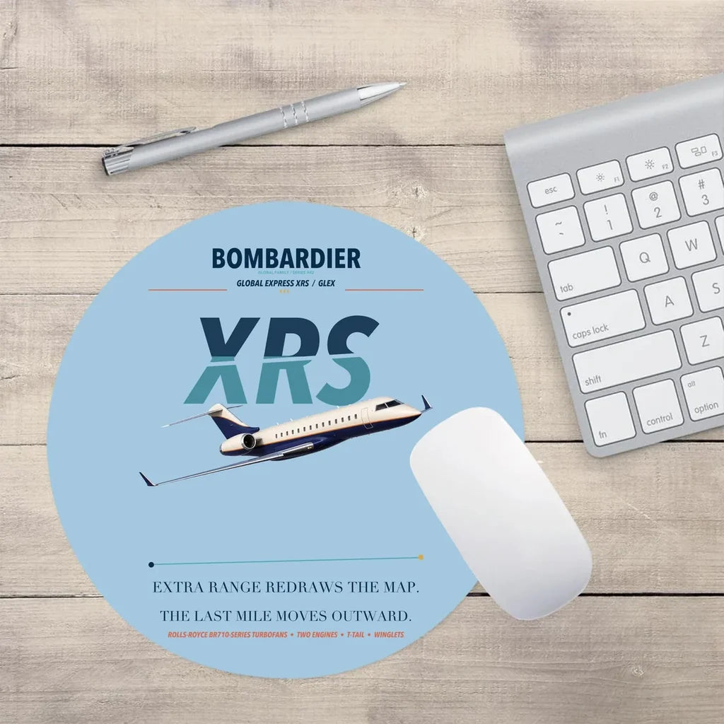 Bombardier Global Express XRS design on light blue round mouse pad