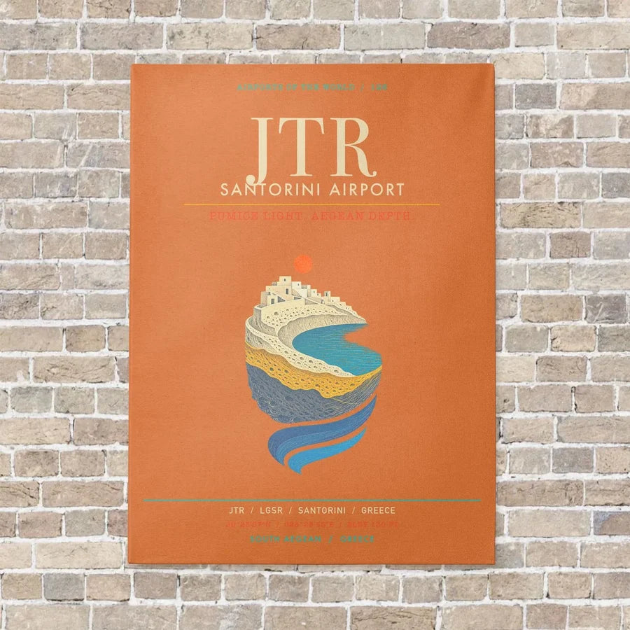 Santorini Airport JTR - Canvas Framed - Orange