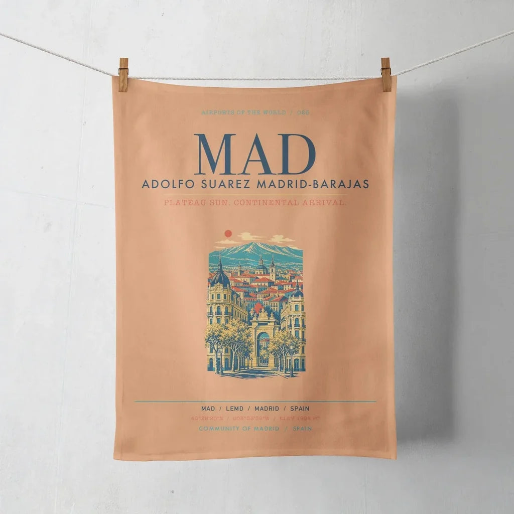 Adolfo Suarez Madrid-Barajas Airport (MAD) design on orange towel