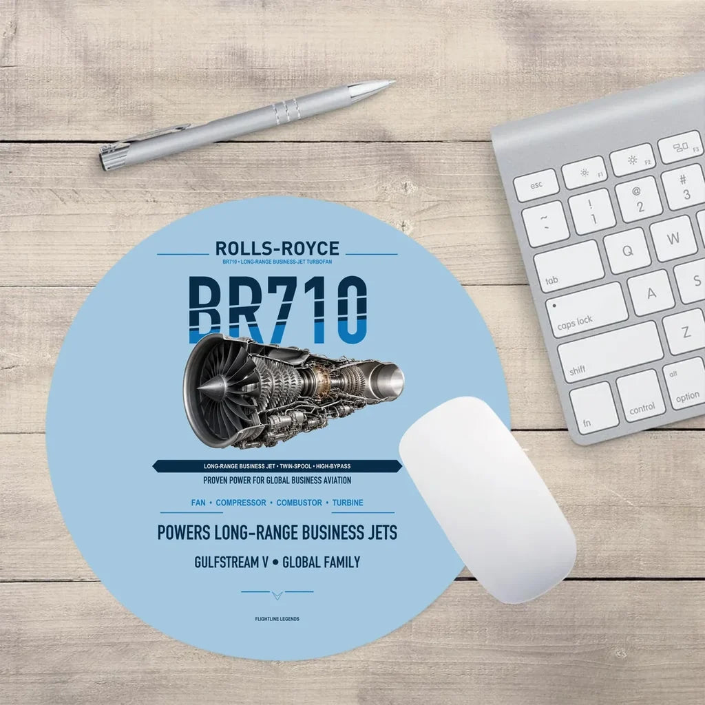 BR710 design on light blue round mouse pad