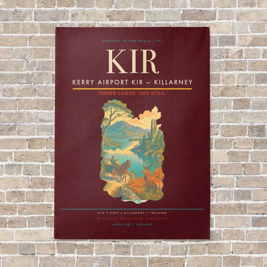 Kerry Airport KIR — Killarney vertical canvas print - no frame - dark red background