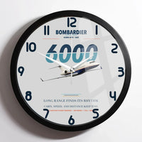 Thumbnail for Bombardier Global 6000 design on light gray framed wall clock