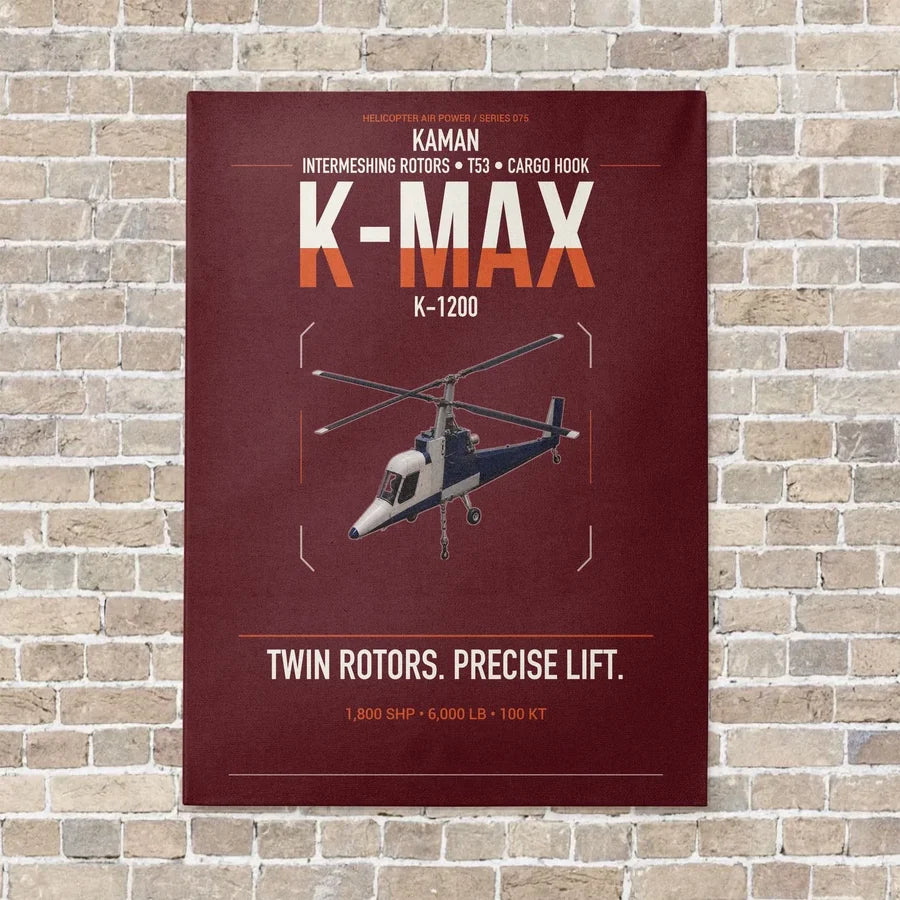 Kaman K-1200 K-MAX vertical canvas print - no frame - dark red background