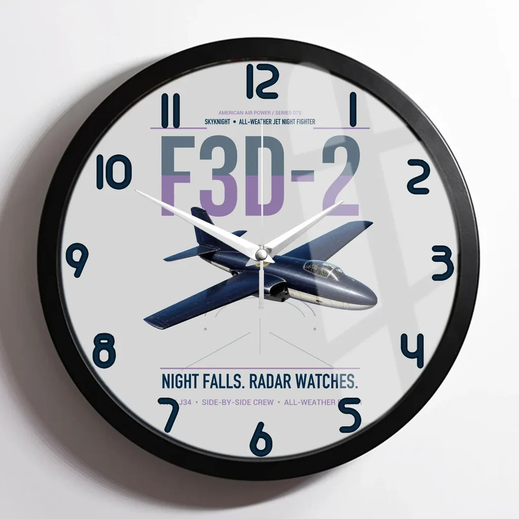 F3D-2 Skyknight design on light gray framed wall clock