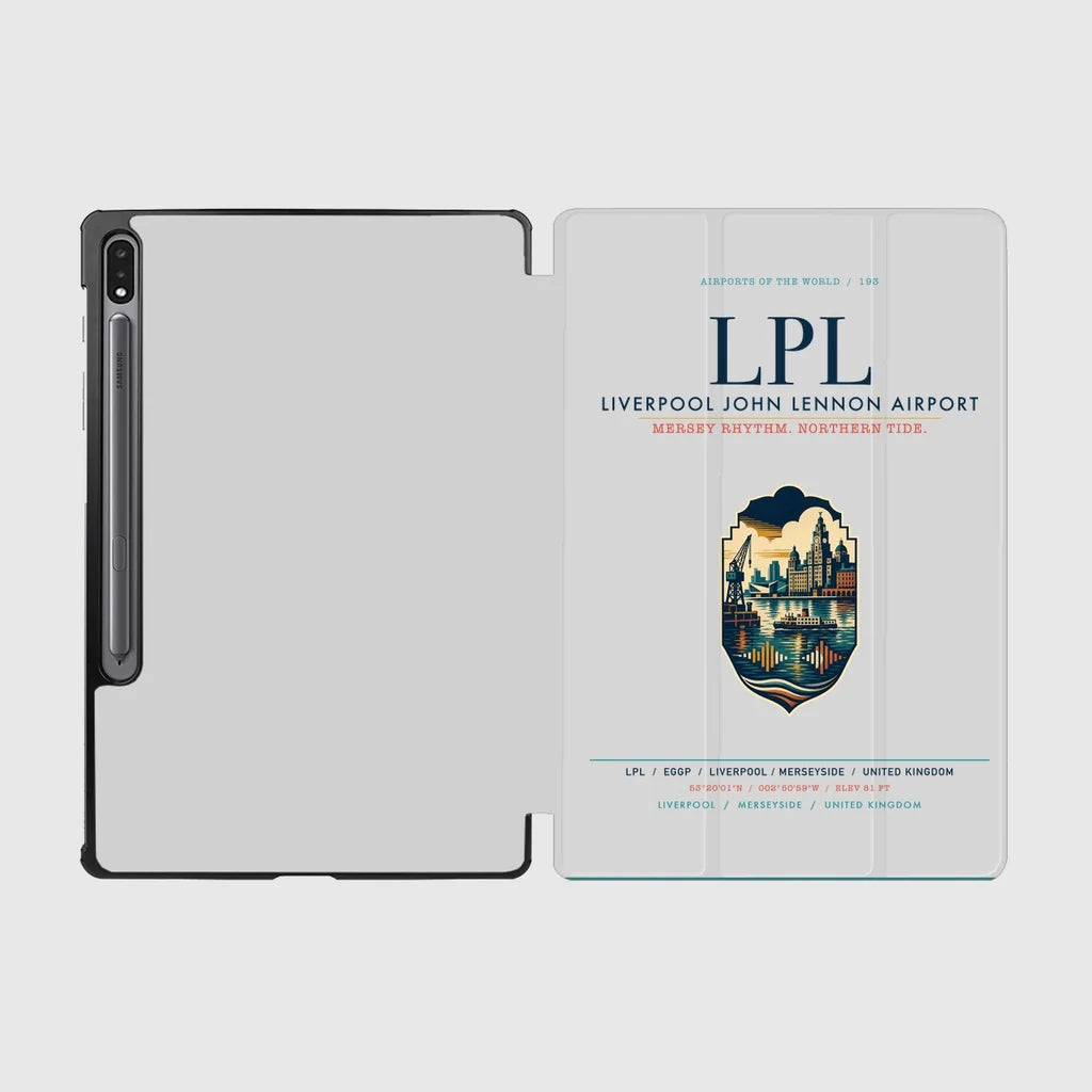Liverpool John Lennon Airport (LPL) design on light gray samsung tablet tablet case