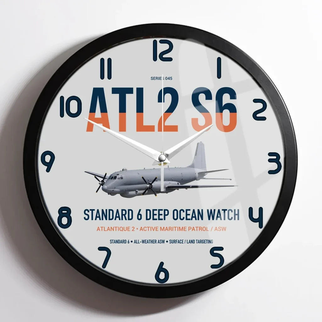 Atlantique 2 Standard 6 design on light gray framed wall clock