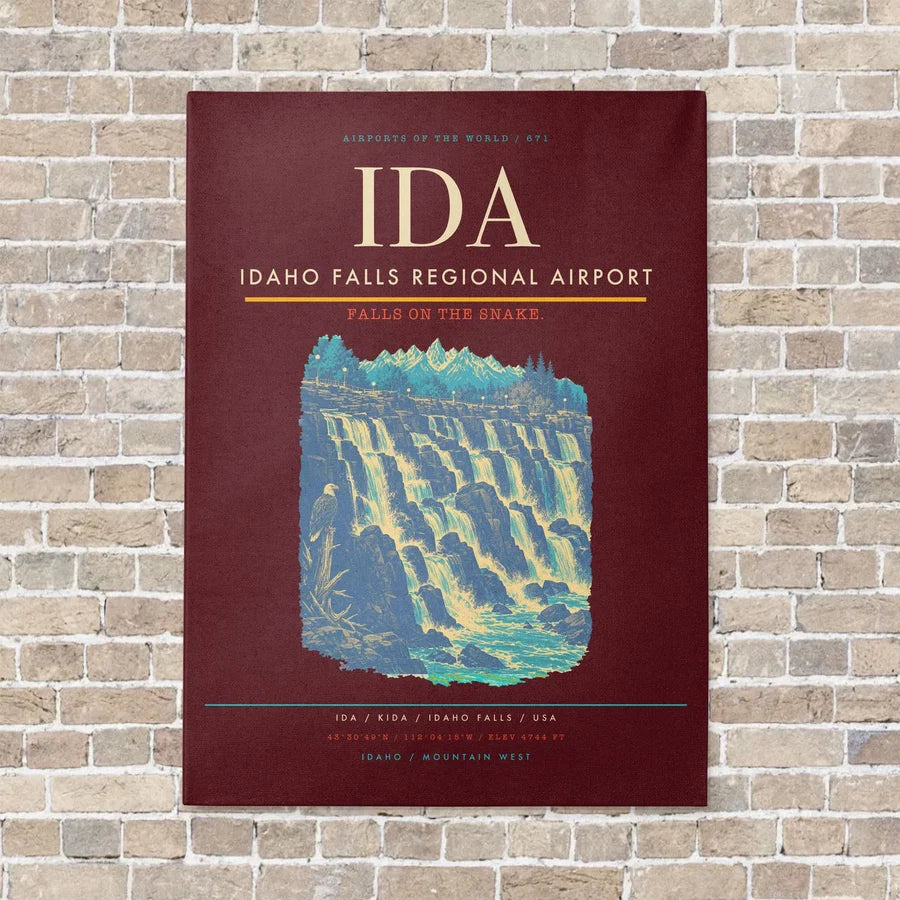 Idaho Falls Regional Airport IDA vertical canvas print - no frame - dark red background