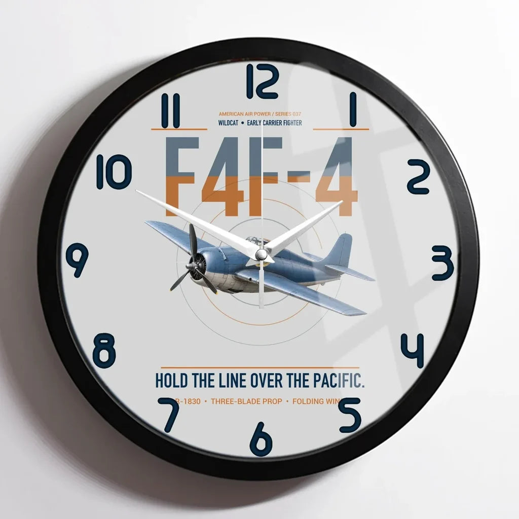 F4F-4 Wildcat design on light gray framed wall clock