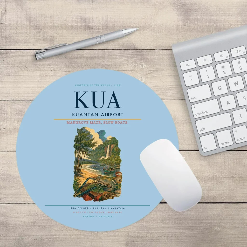 Kuantan Airport (KUA) design on light blue round mouse pad