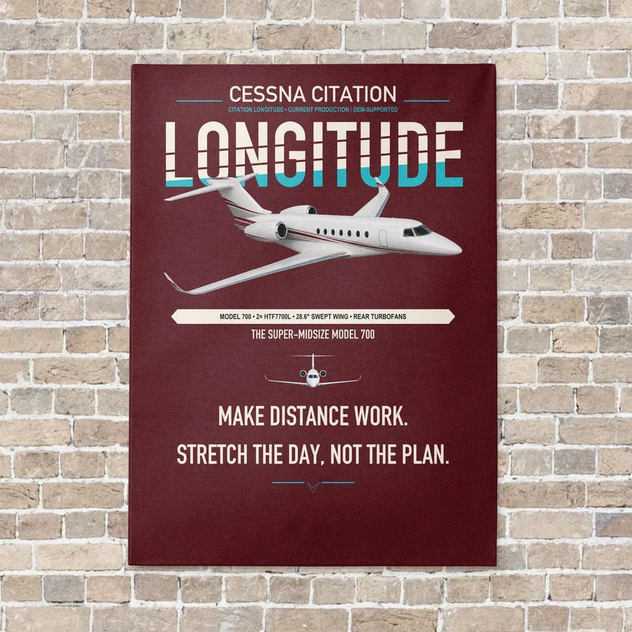 Cessna Citation Longitude vertical canvas print - no frame - dark red background