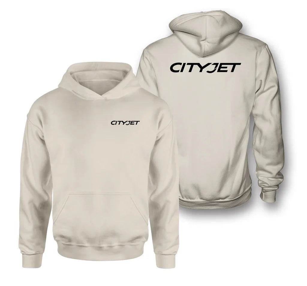 City Jet Airlines logo on khaki double side hoodie