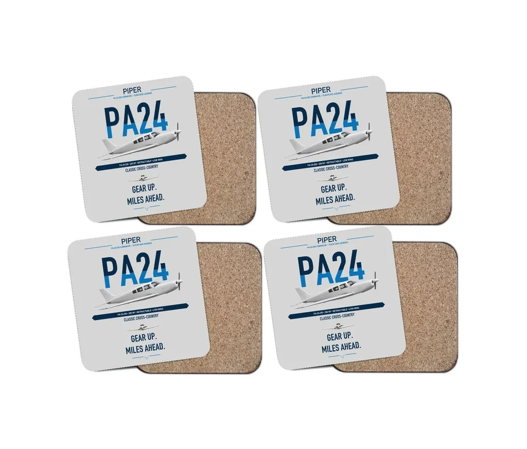 Piper PA-24-250 Comanche 250 design on light gray 4 pieces set coaster