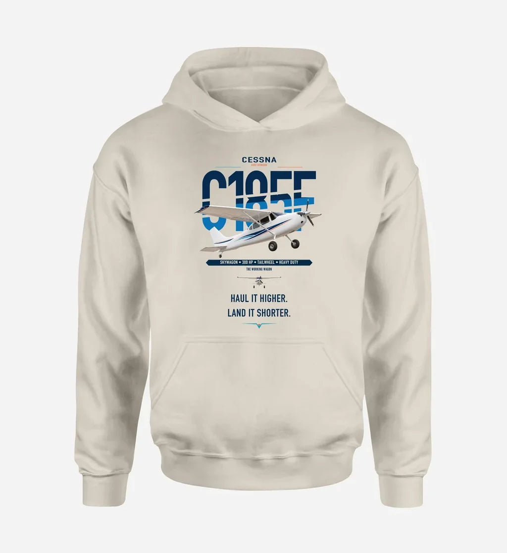 Cessna A185F Skywagon design on khaki double-side hoodie, single-side print