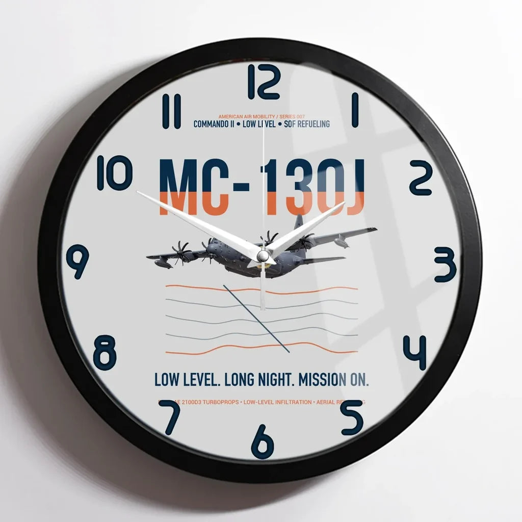 MC-130J COMMANDO II design on light gray framed wall clock