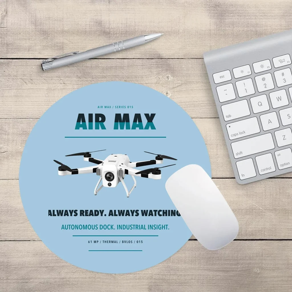 Percepto Air Max design on light blue round mouse pad