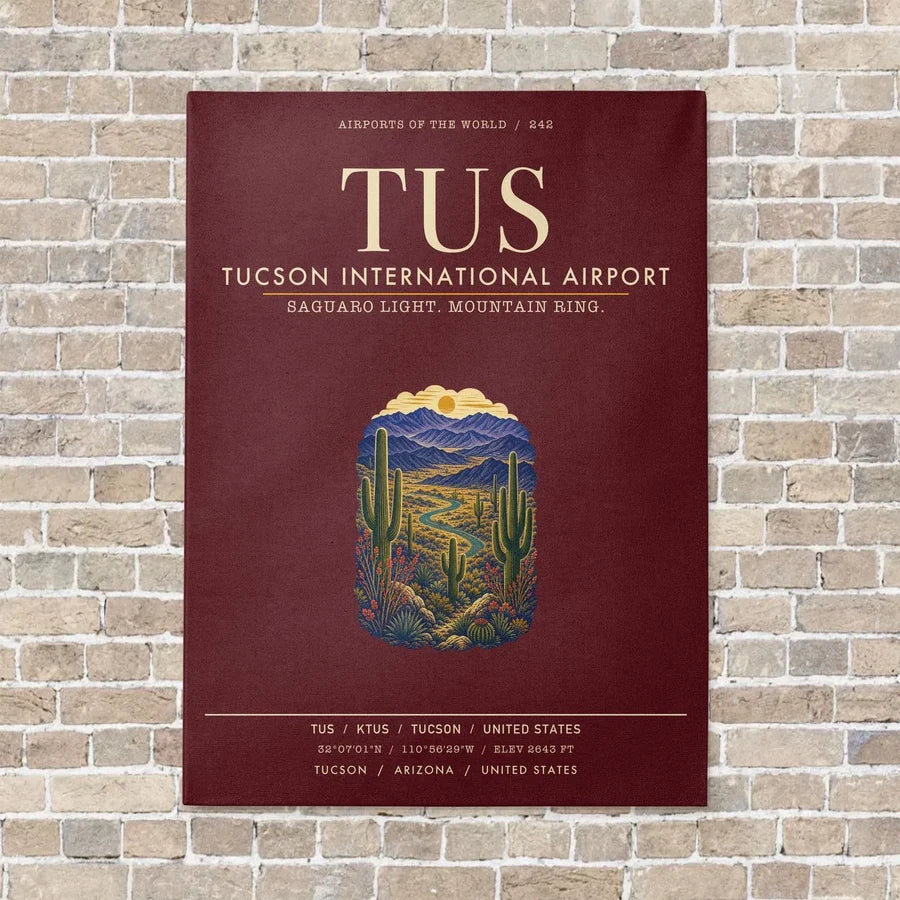 Tucson International Airport TUS vertical canvas print - no frame - dark red background