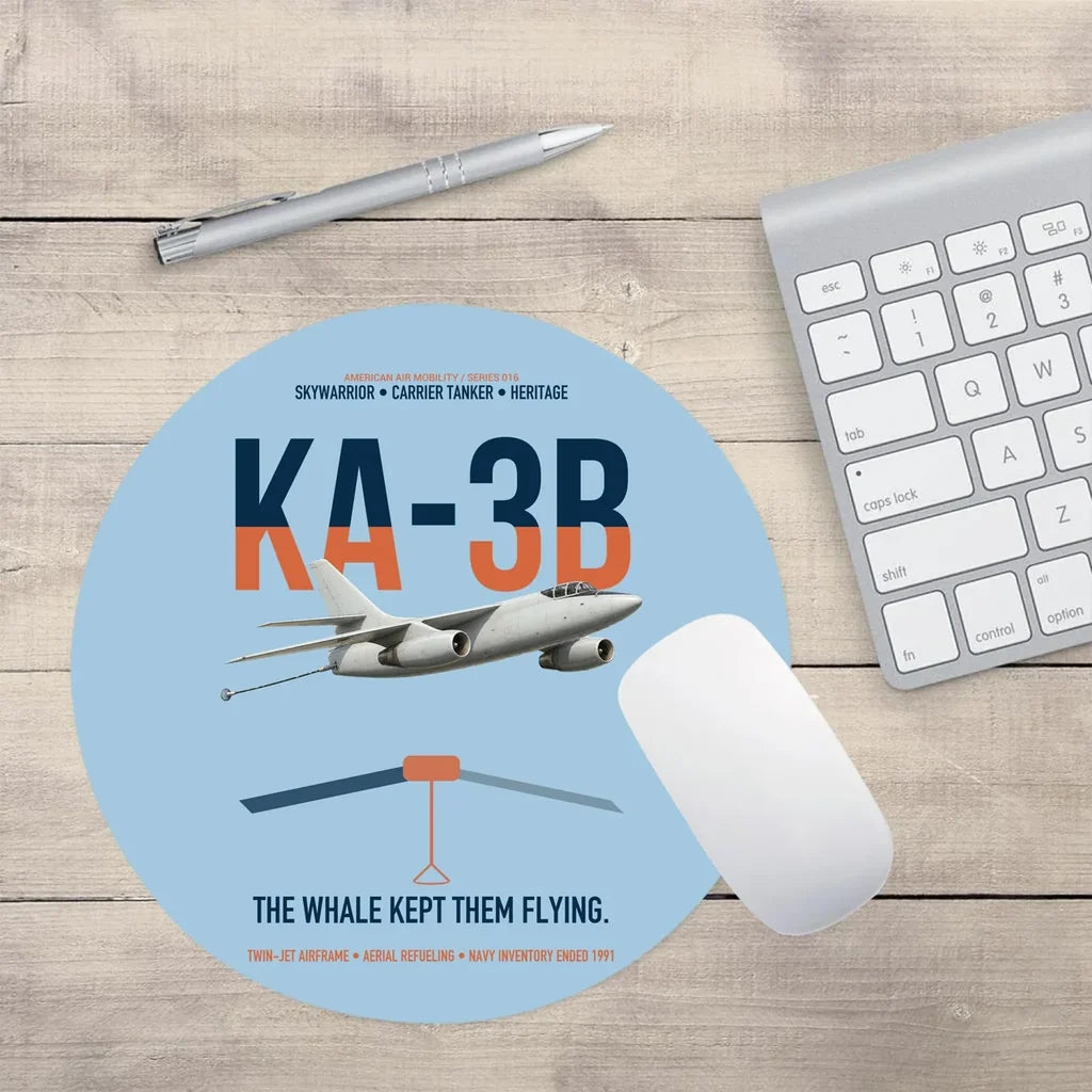 KA-3B Skywarrior design on light blue round mouse pad
