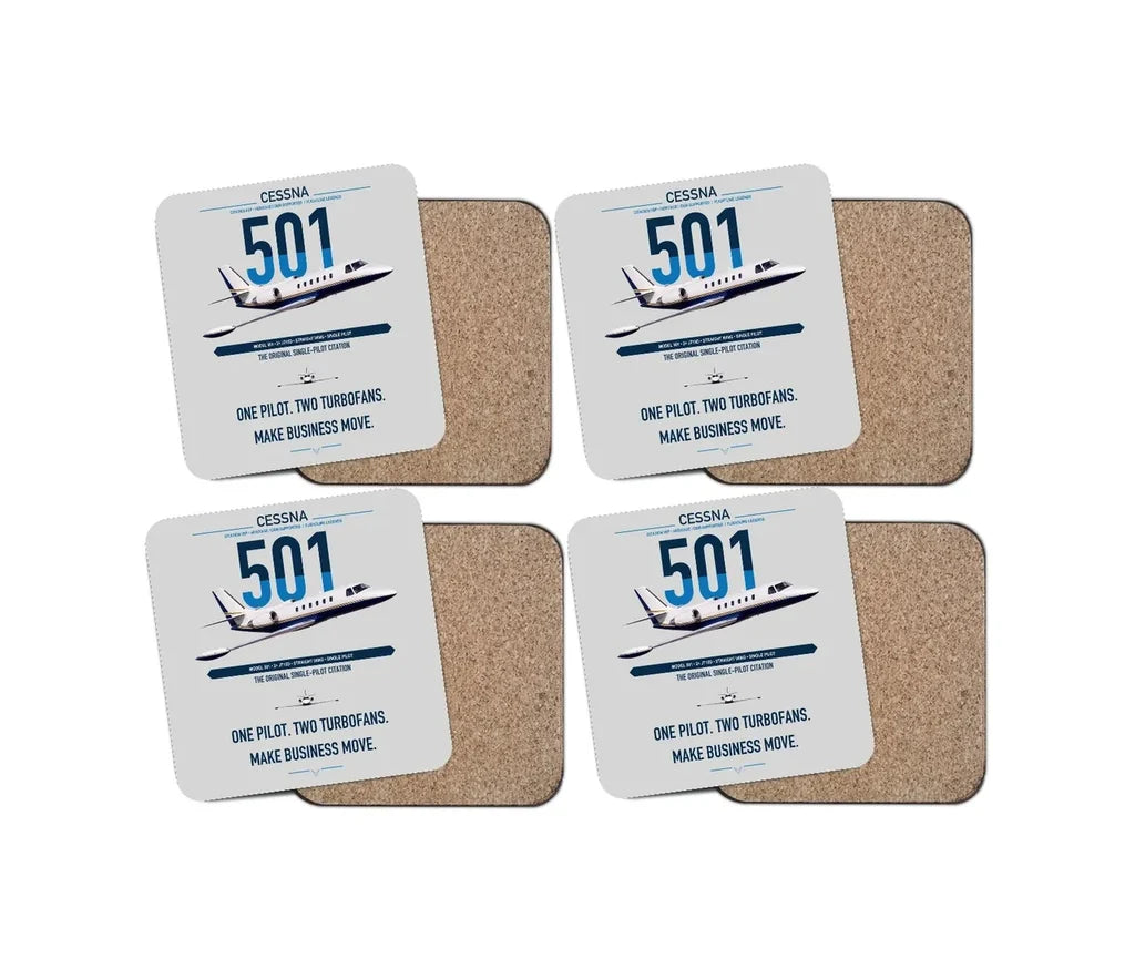 Cessna 501 Citation I SP design on light gray 4 pieces set coaster