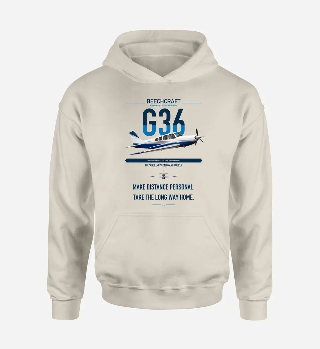 Beechcraft Bonanza G36 design on khaki double-side hoodie, single-side print